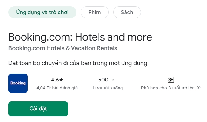 Thông tin về Booking.com trên kho ứng dụng google play