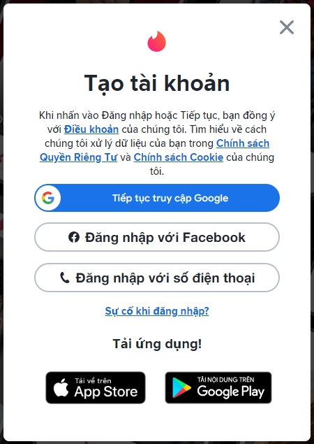 Bạn có thể sử dụng số điện thoại để tạo tài khoản Tinder