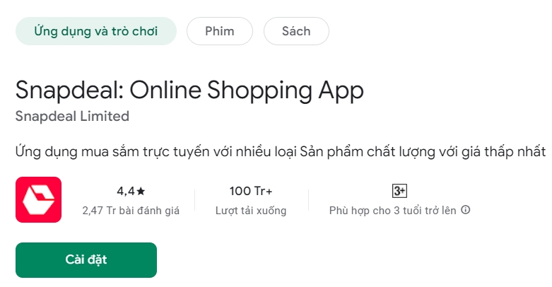 Thông tin chung về ứng dụng Snapdeal trên kho ứng dụng Google Play - Cách đăng ký tài khoản SnapDeal