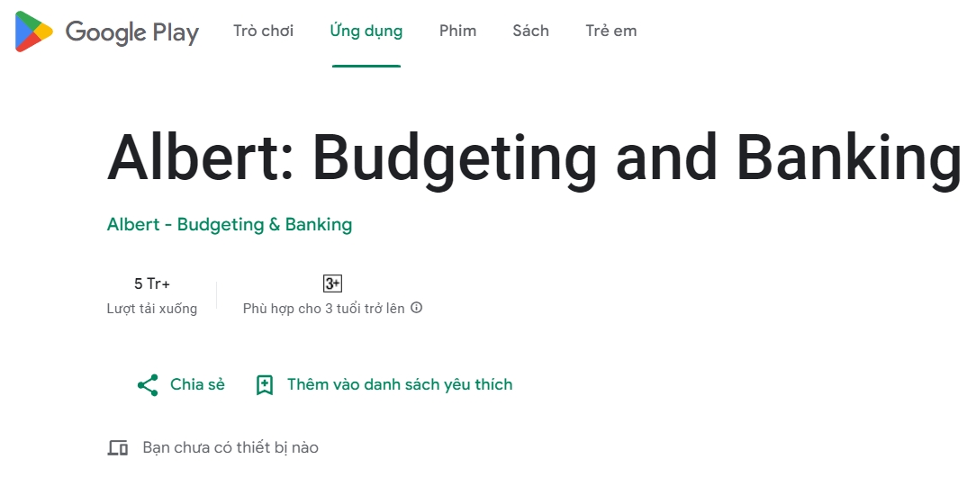 Thông tin chung về ứng dụng Albert: Budgeting and Banking