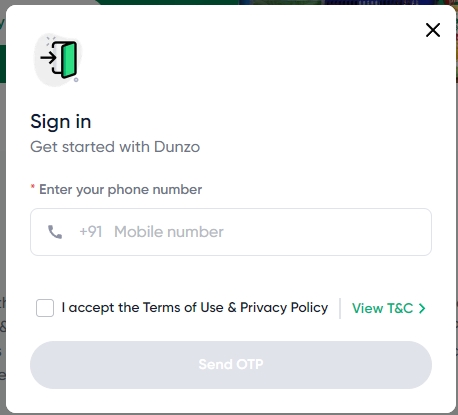 Để sử dụng Dunzo bạn phải có số điện thoại ấn độ để đăng ký