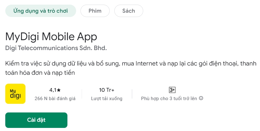 Thông tin chung về ứng dụng Mydigi mobile trên kho ứng dụng google play