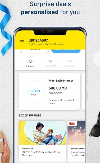 Ứng dụng MyDigi Mobile thống kê chi tiết về dung lượng bạn đã sử dụng, dung lượng miễn phí, dung lượng mua hàng