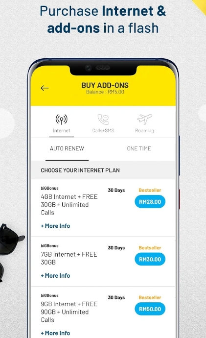 Các gói dịch vụ trên ứng dụng MyDigi Mobile được thiết kế rất rõ ràng