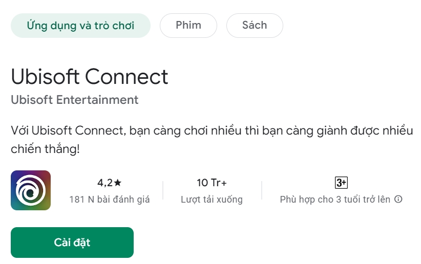 Thông tin về ứng dụng Ubisoft Connect trên kho ứng dụng google play