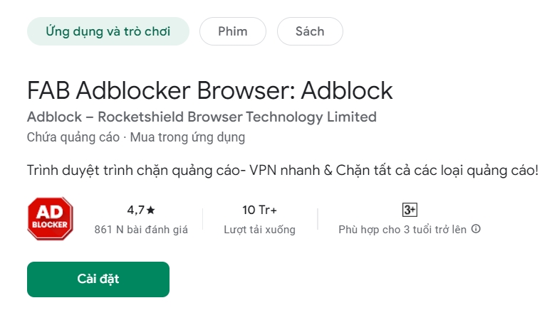 Hình ảnh ứng dụng chặn quảng cáo trên trình duyệt web với Free Adblocker Browser