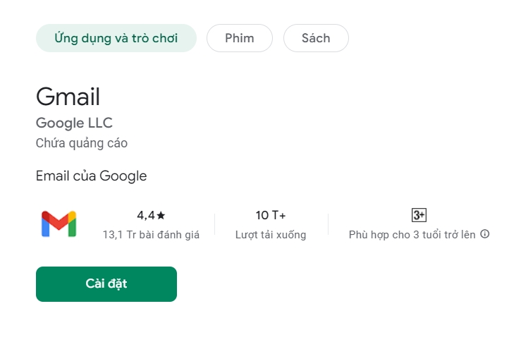 Bảng đánh giá chi tiết về ứng dụng Gmail trên kho ứng dụng google play