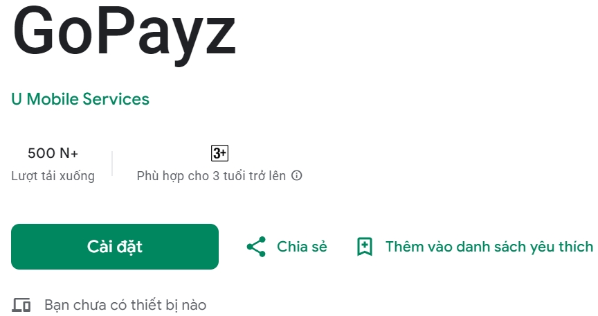 Thông tin về ứng dụng GoPayz trên kho ứng dụng Google Play