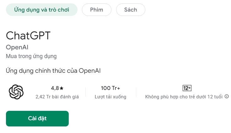 Thông tin chung về ứng dụng ChatGPT trên kho ứng dụng CHplay - Hướng dẫn đăng ký tài khoản ChatGPT