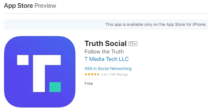 Các thông tin về mạng Truth Social trên kho ứng dụng App Store