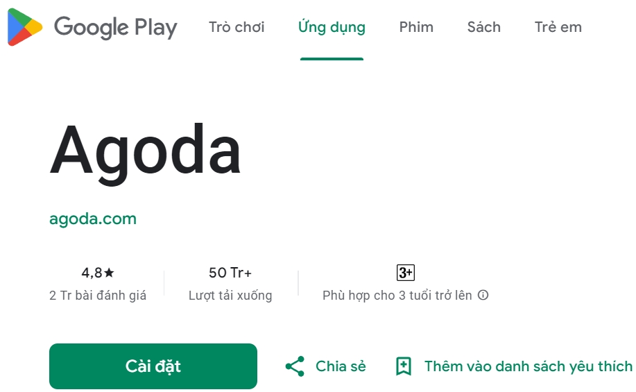 Thông tin ứng dụng Agoda trên kho ứng dụng google play