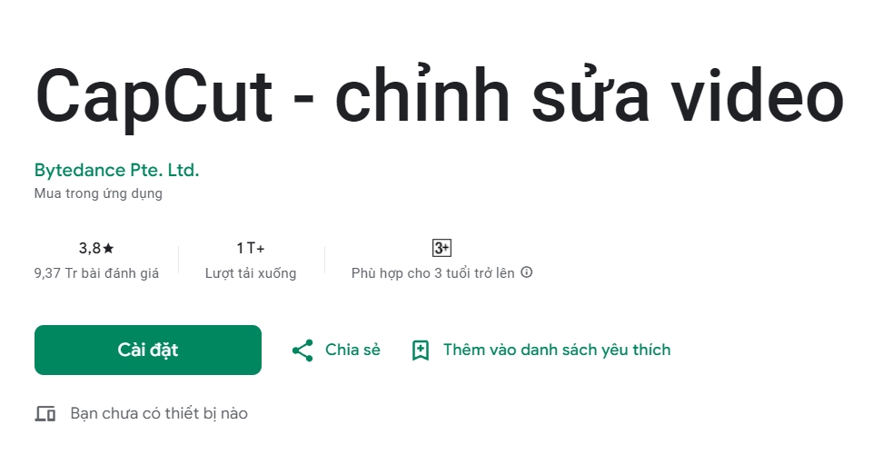 Thông tin về ứng dụng CapCut trên kho ứng dụng google Play