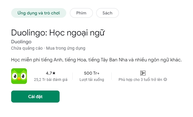 Thôn tin chi tiết về Ứng dụng học ngoại ngữ cho mọi lứa tuổi Duolingo