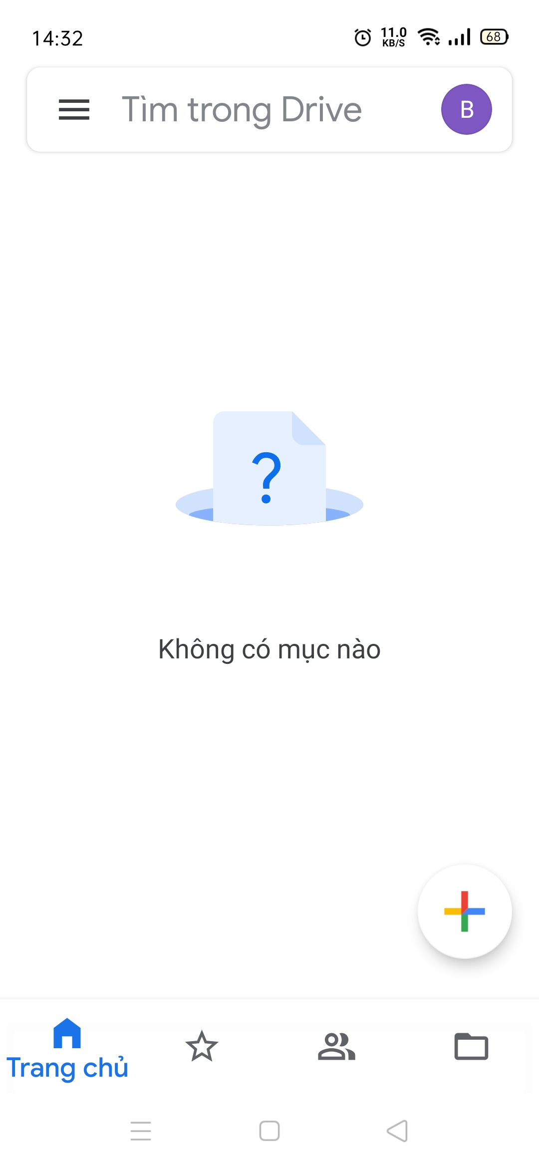 Hình ảnh Ứng dụng lưu trữ đám mây Google Drive Trên Di Động khi chưa tải tài liệu lên