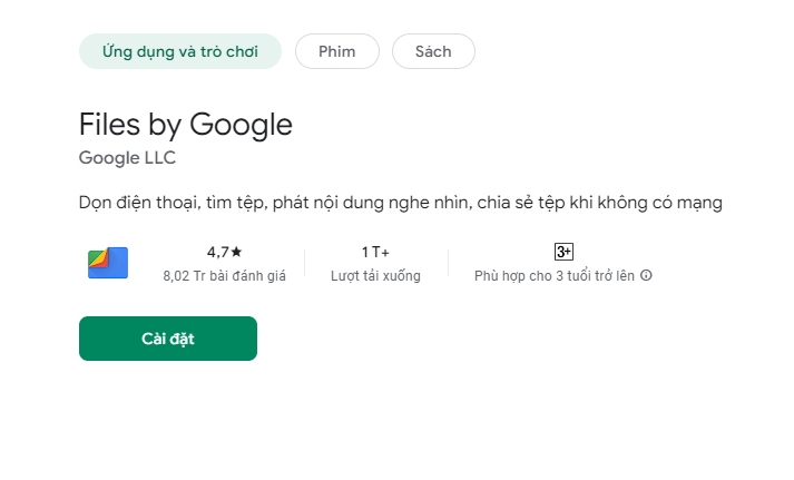 Thông tin chung về ứng dụng quản lý Files By Google trên di động