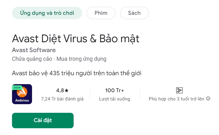 Thông tin chung về ứng dụng Quét virus Avast Antivirus trên điện thoại