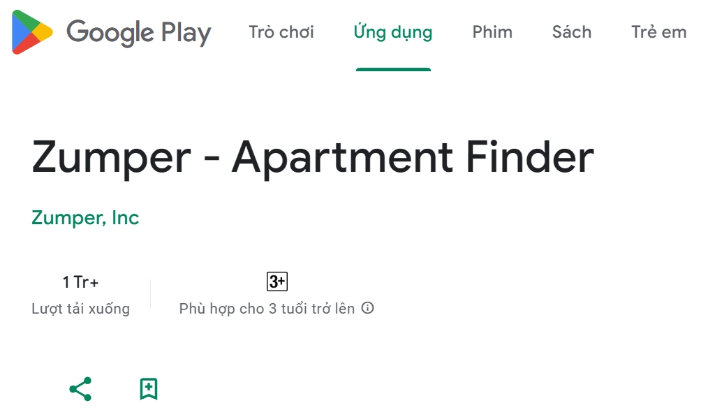 Thông tin về ứng dụng Zumper trên kho ứng dụng