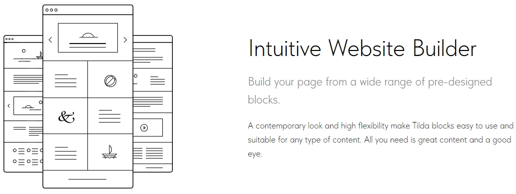 Tilda bố cục các khối chức năng rất hợp lý - Cách đăng ký nền tảng tạo website tilda.cc