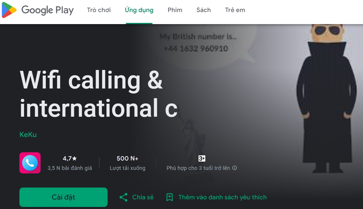 Thông tin ứng dụng keku trên google play - Cách đăng ký ứng dụng KEKU - Sử dụng nhiều số điện thoại ảo