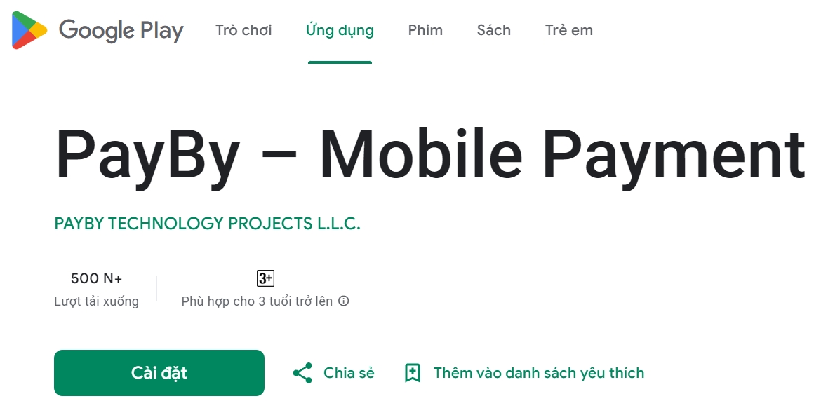 Thông tin về ứng dụng PayBy trên kho ứng dụng