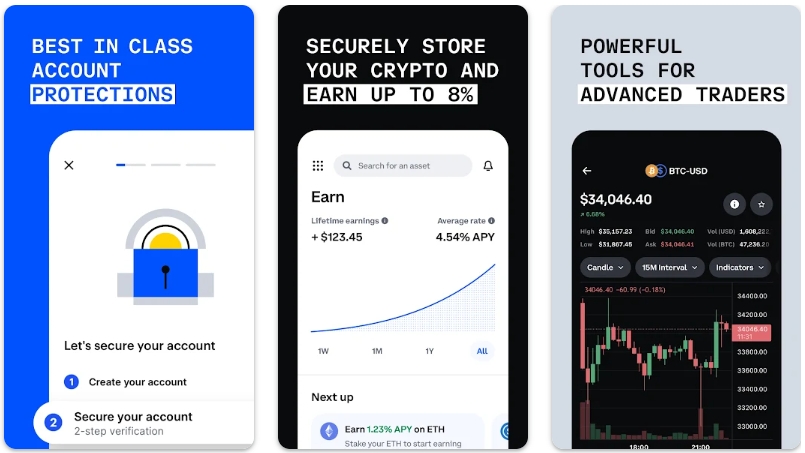 Ứng dụng Coinbase bảo mật với nhiều cấp độ khác nhau, giúp người sử dụng yên tâm