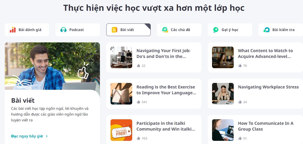 italki cung cấp thư viện học tập đa dạng