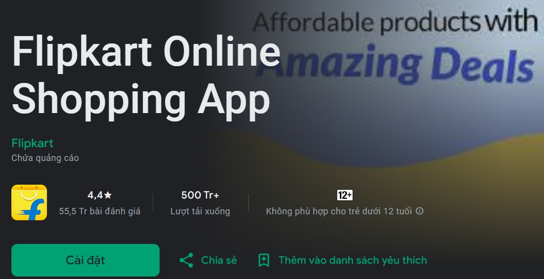 Thông tin về ứng dụng trên kho ứng dụng google play - Đăng ký thành viên Flipkart bằng sim ảo