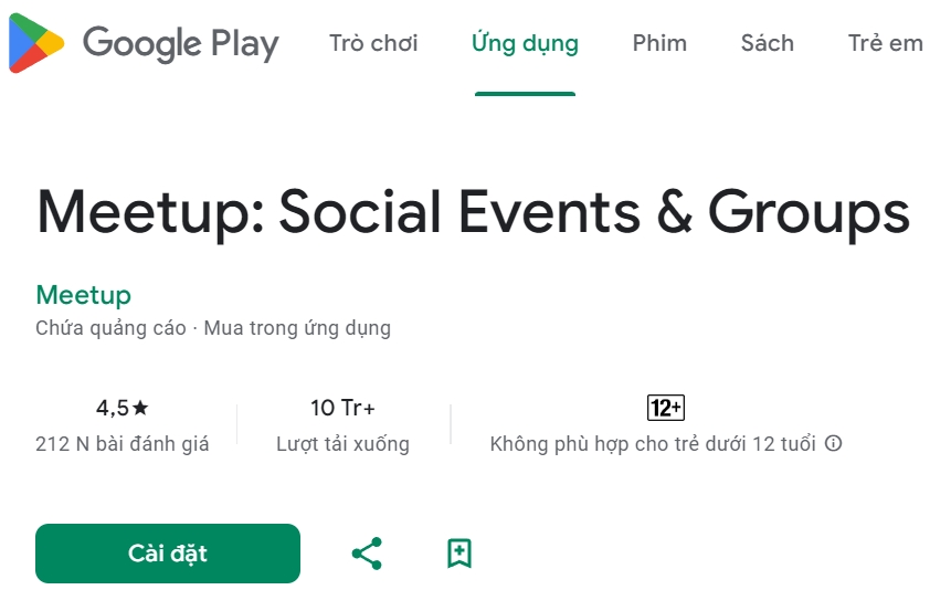 Thông tin về ứng dụng Meetup trên kho ứng dụng - Đăng ký thành viên Meetup