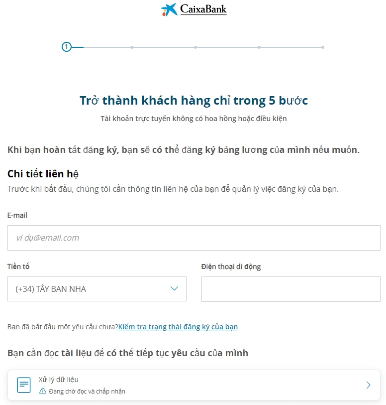 Để tạo tài khoản mới trên caixabank các bạn cần số điện thoại tây ban nha