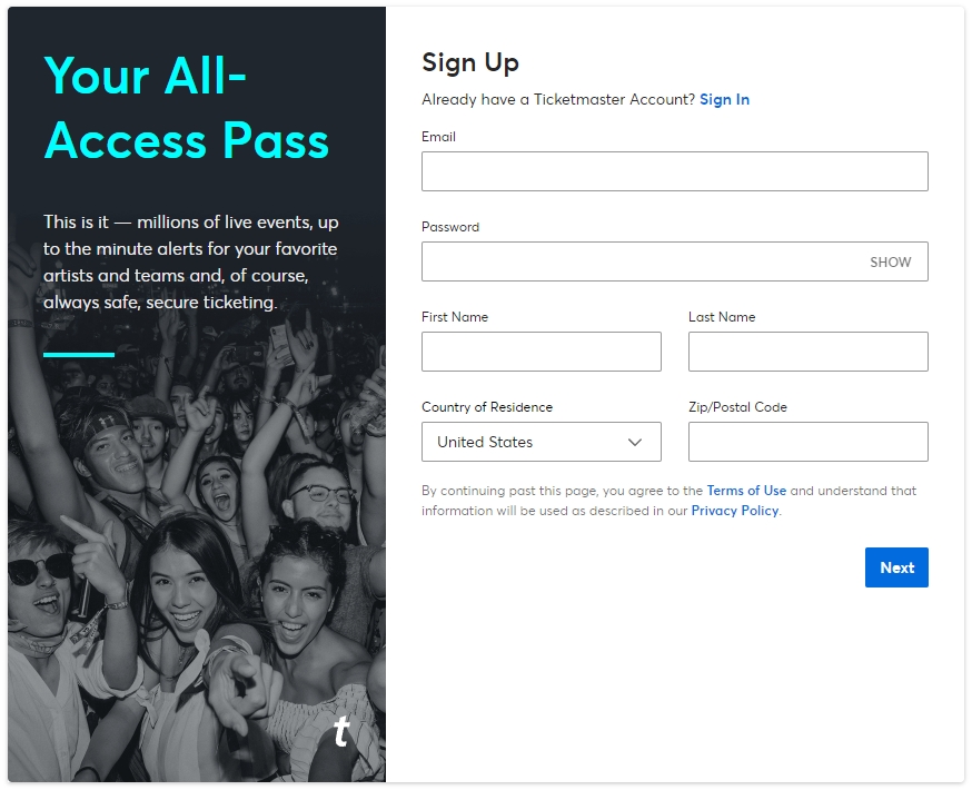 Ticketmaster cung cấp nhiều cách đăng ký và xác nhận khác nhau - Hướng dẫn đăng ký tài khoản Ticketmaster