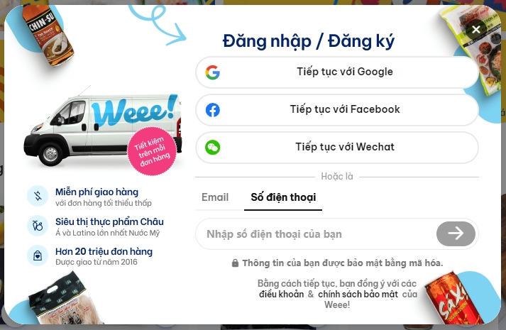 Các bạn nên sử dụng dịch vụ của cho thue sim để tạo tài khoản Weee Shop