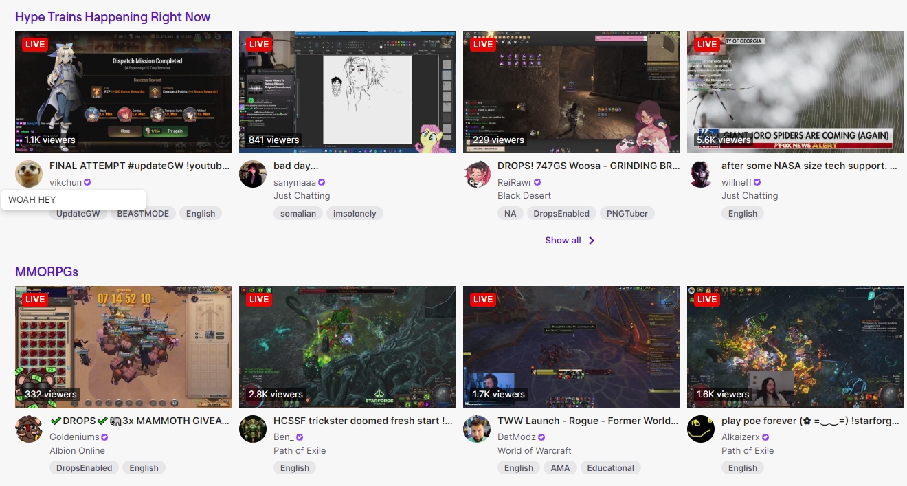  twitch có hàng trăm ngàn lượt phát trực tiếp cùng lúc