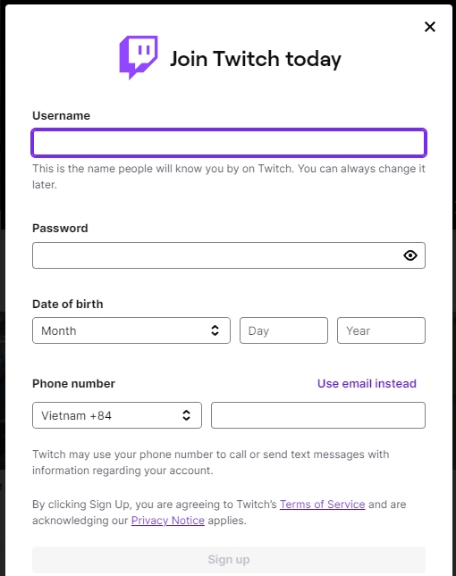 Bạn nên sử dụng dịch vụ cho thuê sim để đăng ký tài khoản Twitch 