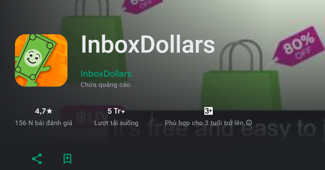 Thông tin ứng dụng kiếm tiềm Inbox Dollars trên kho ứng dụng - Làm thế nào để đăng ký tài khoản Inbox Dollars