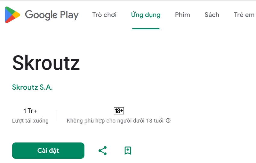 Thông tin của ứng dụng trên kho ứng dụng googel Play Nền tảng so sách giá Skroutz