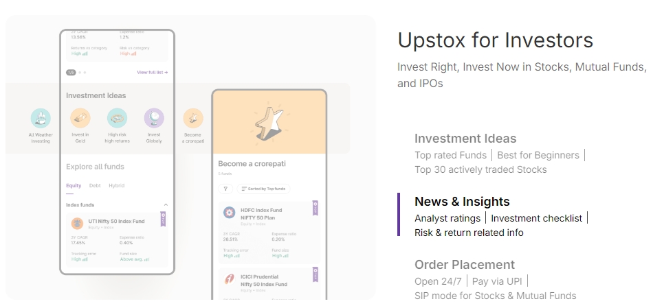 Ứng dung Upstox được thiết kế đơn giản nhưng đầy đủ chức năng