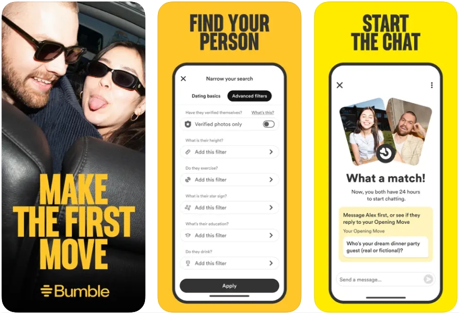 Ứng dụng Bumble được thiết kế đẹp mắt, dễ sử dụng