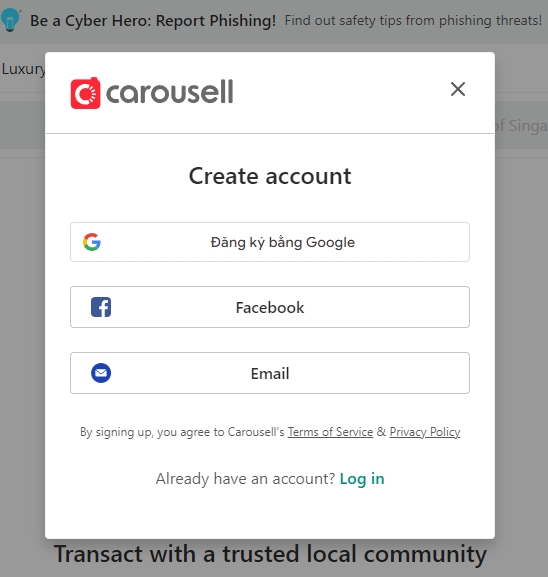 Quá trình tạo tài khoản Carousell với sim thuê