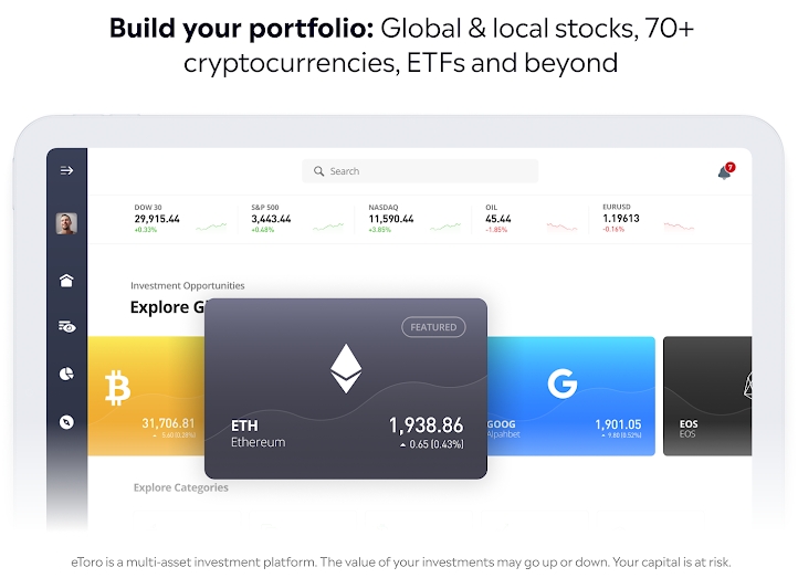 Giao diện eToro thiết kế rất bắt mắt