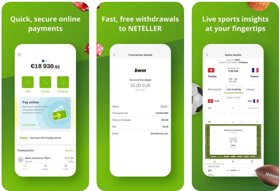 Ứng dụng Neteller được thiết kế đẹp mắt